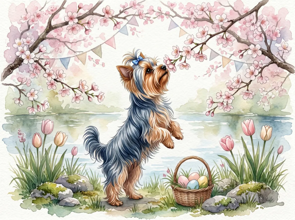 Yorkshire Terrier watercolor calendar month 4